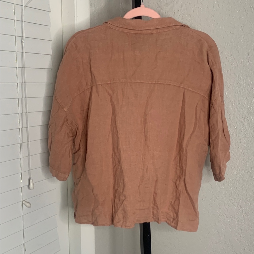 Zara linen Casual button blouse Shirt xl - Picture 3 of 6